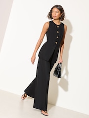Friends Like These Black Petite Button Detail Peplum Waistcoat Jumpsuit - Image 3 of 4