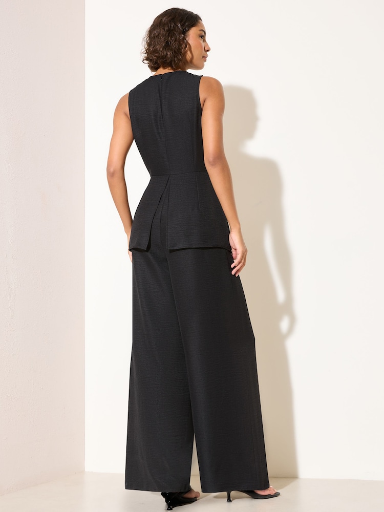 Friends Like These Black Petite Button Detail Peplum Waistcoat Jumpsuit - Image 4 of 4