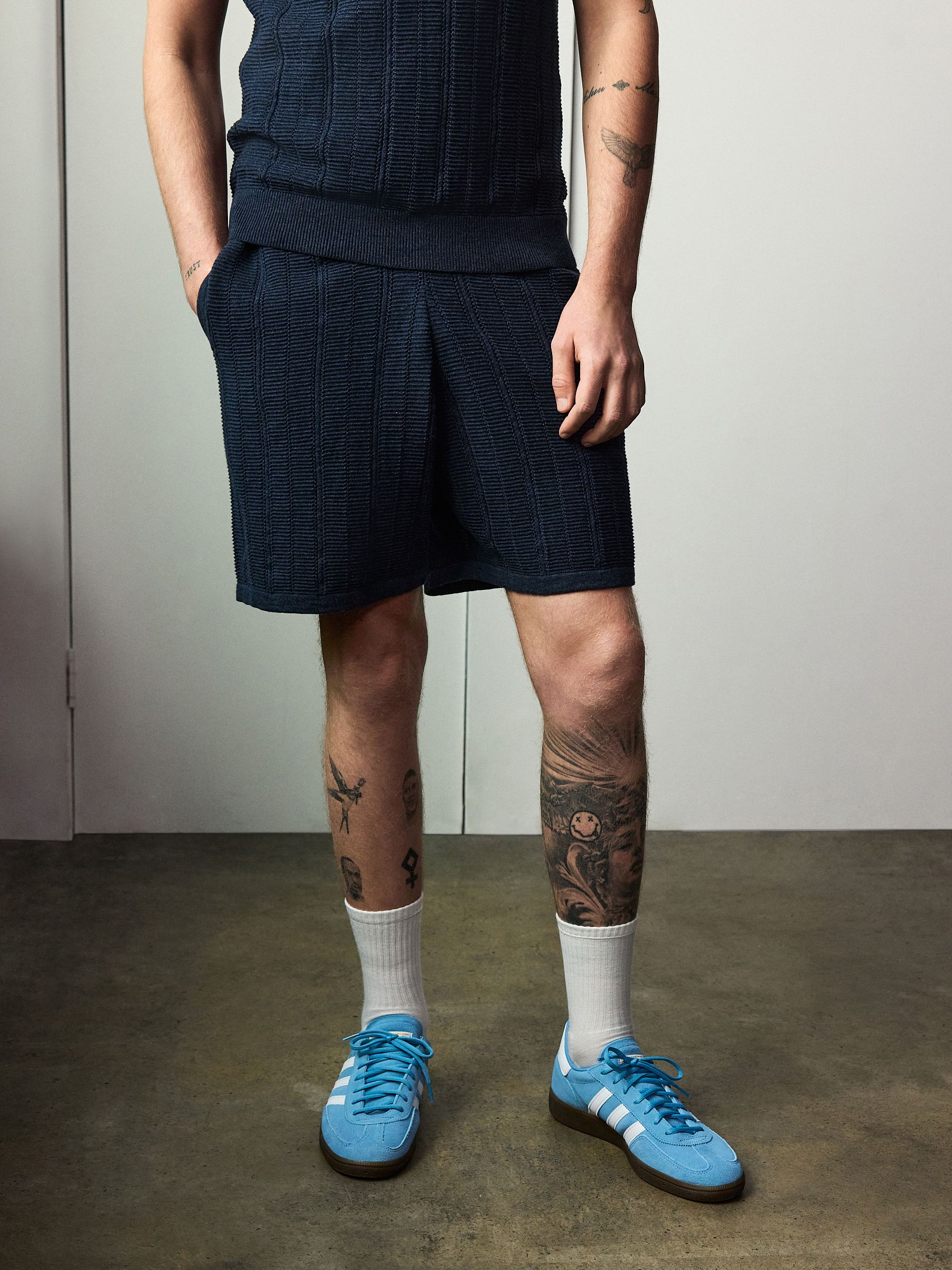 Buy Navy Blue Ribbed Texture Knitted Shorts from the Next UK