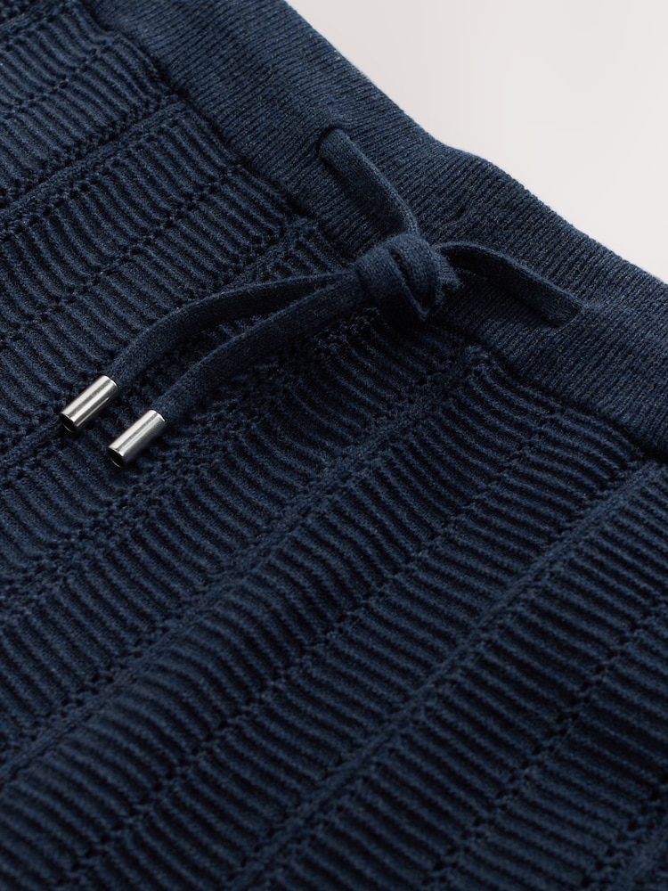 Navy Blue Ribbed Texture Knitted Shorts - Image 2 of 3