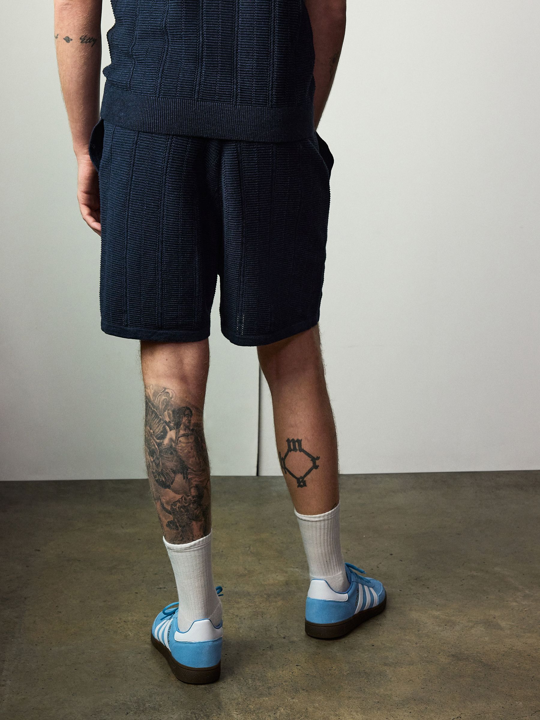 Buy Navy Blue Ribbed Texture 7 Inch Knitted Shorts from Next USA