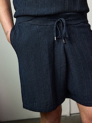 Navy Blue Ribbed Texture Knitted Shorts - Image 4 of 7