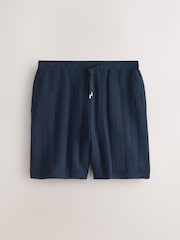 Navy Blue Ribbed Texture Knitted Shorts - Image 5 of 7