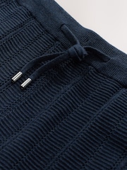 Navy Blue Ribbed Texture Knitted Shorts - Image 6 of 7
