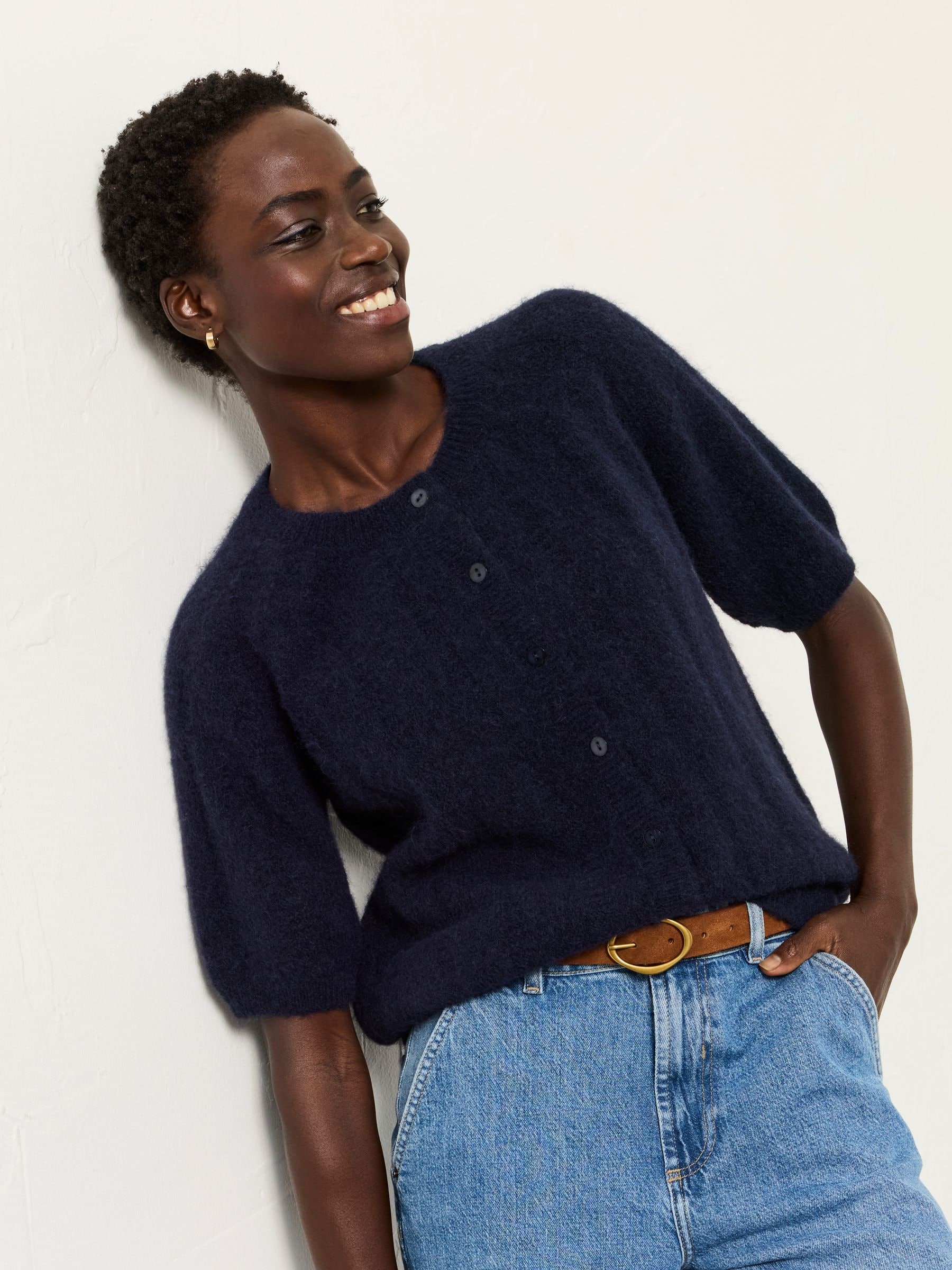Buy FatFace Georgina Navy Knitted Fluffy Cardigan from Next Australia