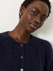 FatFace Georgina Navy Knitted Fluffy Cardigan - Image 4 of 6