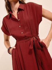 Friends Like These Burgundy Red Button Down Tie Waist Collared Shirt Midi Dress - Image 2 of 4