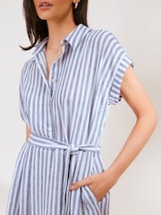 Friends Like These Blue Button Down Tie Waist Collared Shirt Midi Dress - Image 2 of 4