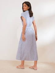 Friends Like These Blue Button Down Tie Waist Collared Shirt Midi Dress - Image 4 of 4