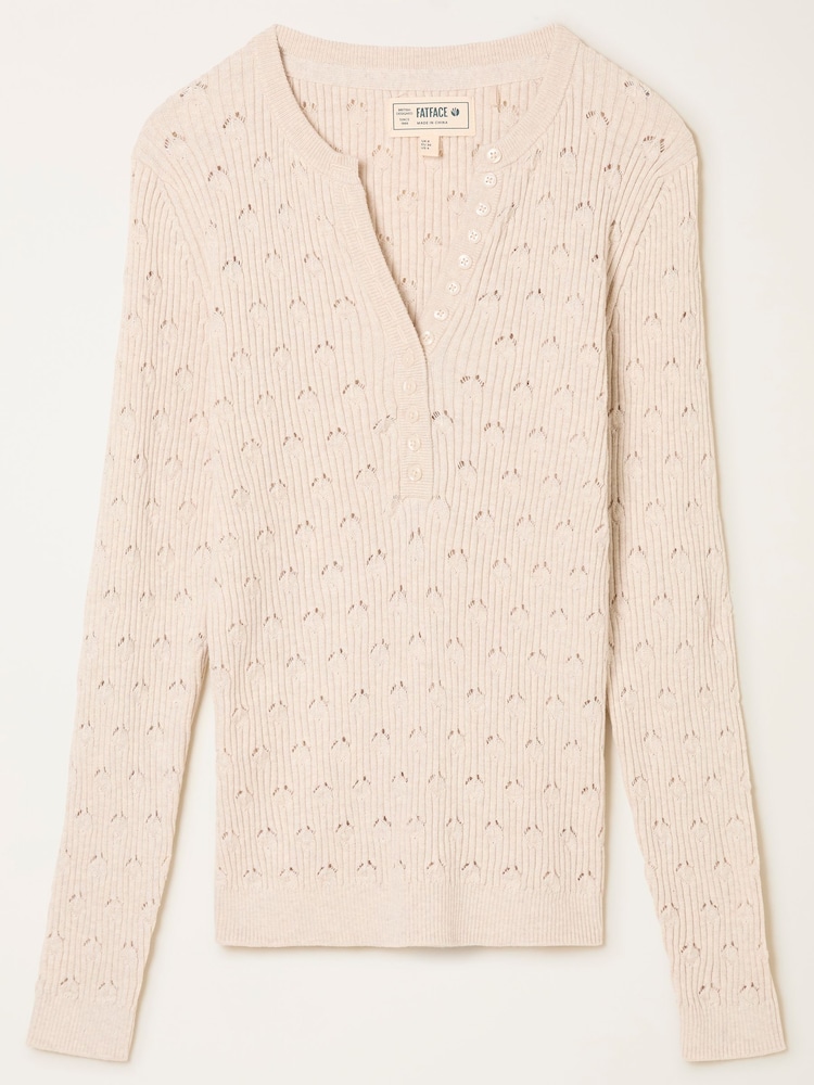 FatFace Lois Natural Knitted Button Front Henley - Image 1 of 1 FatFace Lois Natural Knitted Button Front Henley - Image 1 of 1