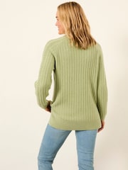 FatFace Hazel Khaki Green Longline Knitted Jumper - Image 2 of 6