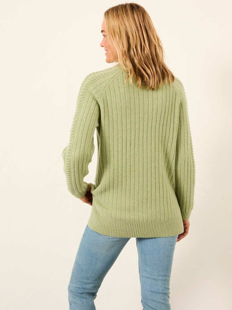 FatFace Hazel Khaki Green Longline Knitted Jumper - Image 2 of 6 FatFace Hazel Khaki Green Longline Knitted Jumper - Image 2 of 6