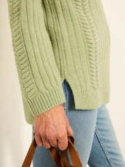 FatFace Hazel Khaki Green Longline Knitted Jumper - Image 4 of 6