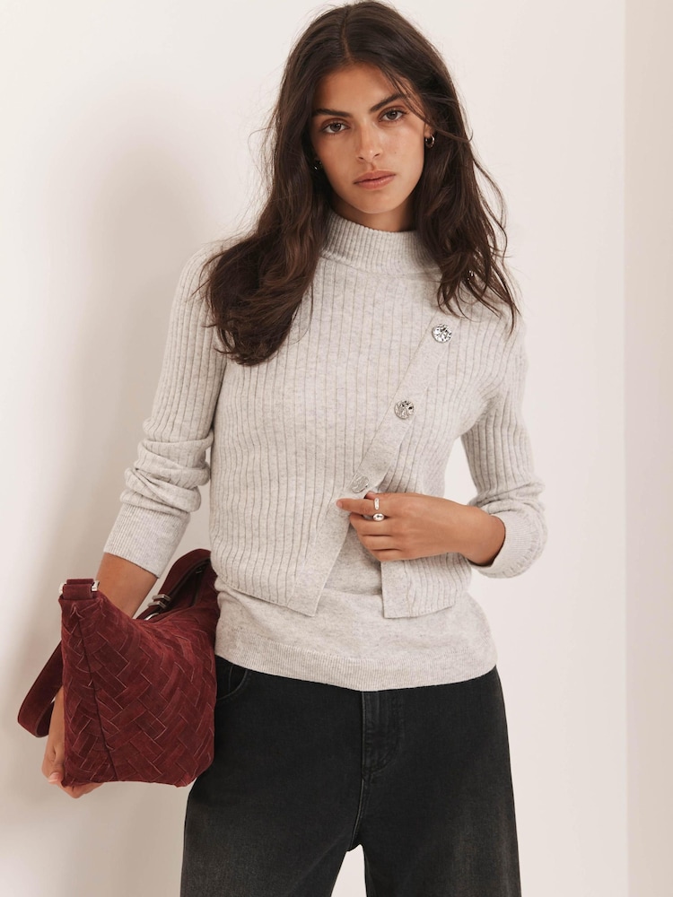 Mint Velvet Grey Cotton Blend Ribbed Jumper - Image 2 of 8