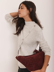 Mint Velvet Grey Cotton Blend Ribbed Jumper - Image 3 of 8