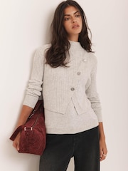 Mint Velvet Grey Cotton Blend Ribbed Jumper - Image 5 of 8