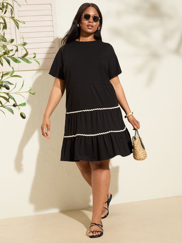 Friends Like These Black Curve Ric Rack Short Sleeve Mini Dress - Image 1 of 4