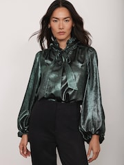 Mint Velvet Metallic Pussy Bow Blouse - Slika 2 iz 8