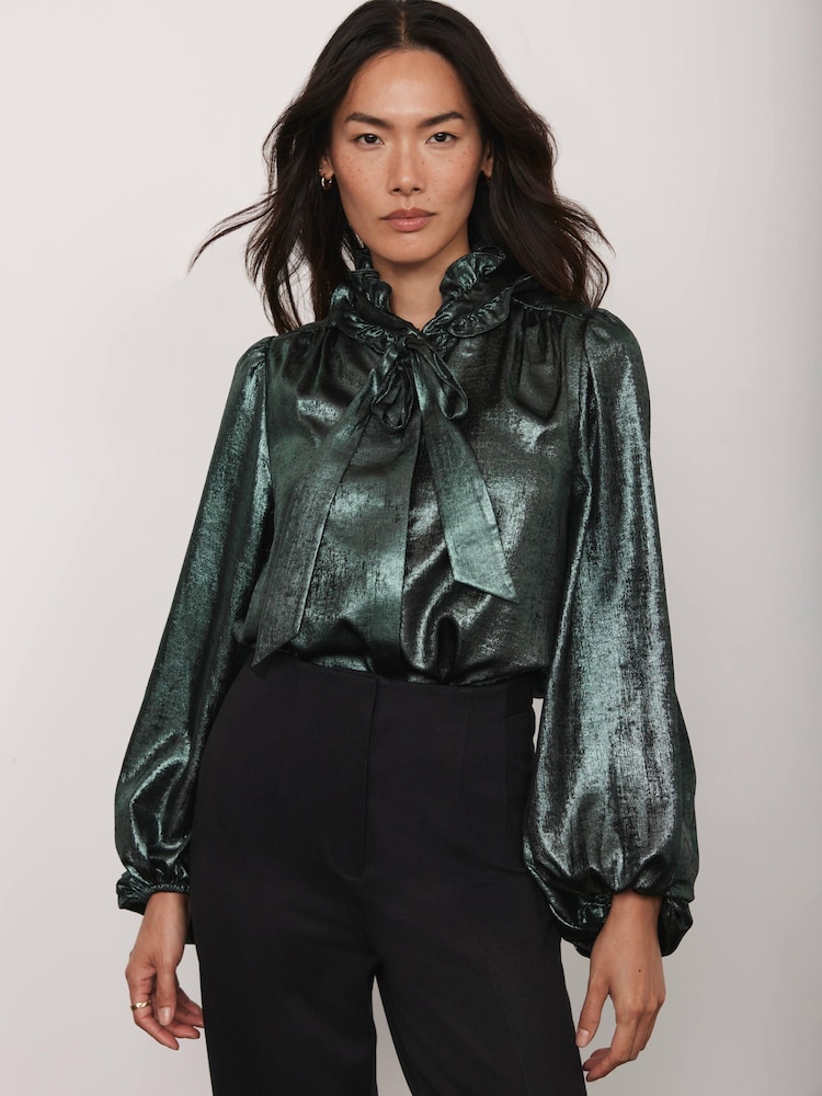 Mint Velvet Metallic Pussy Bow Blouse - Slika 2 iz 8