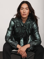Mint Velvet Metallic Pussy Bow Blouse - Slika 5 iz 8