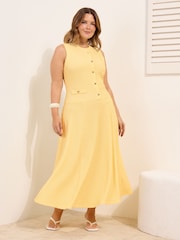 Amarillo - Friends Like These Drop Waist Sleeveless Textured Jersey Midi Dress - Imagen 1 de 4