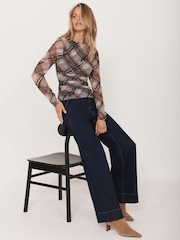 Mint Velvet Brown Checked Mesh Top - Image 1 of 8