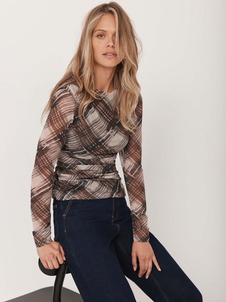 Mint Velvet Brown Checked Mesh Top - Image 2 of 8