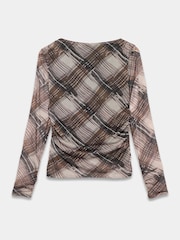 Mint Velvet Brown Checked Mesh Top - Image 7 of 8