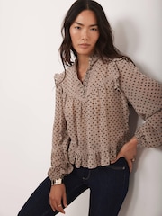 Mint Velvet Natural Jacquard Polka Dot Blouse - Image 2 of 8