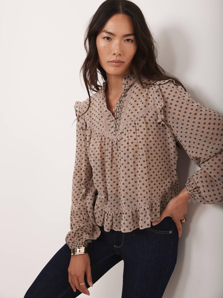 Mint Velvet Natural Jacquard Polka Dot Blouse - Image 2 of 8