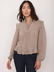 Mint Velvet Natural Jacquard Polka Dot Blouse - Image 4 of 8