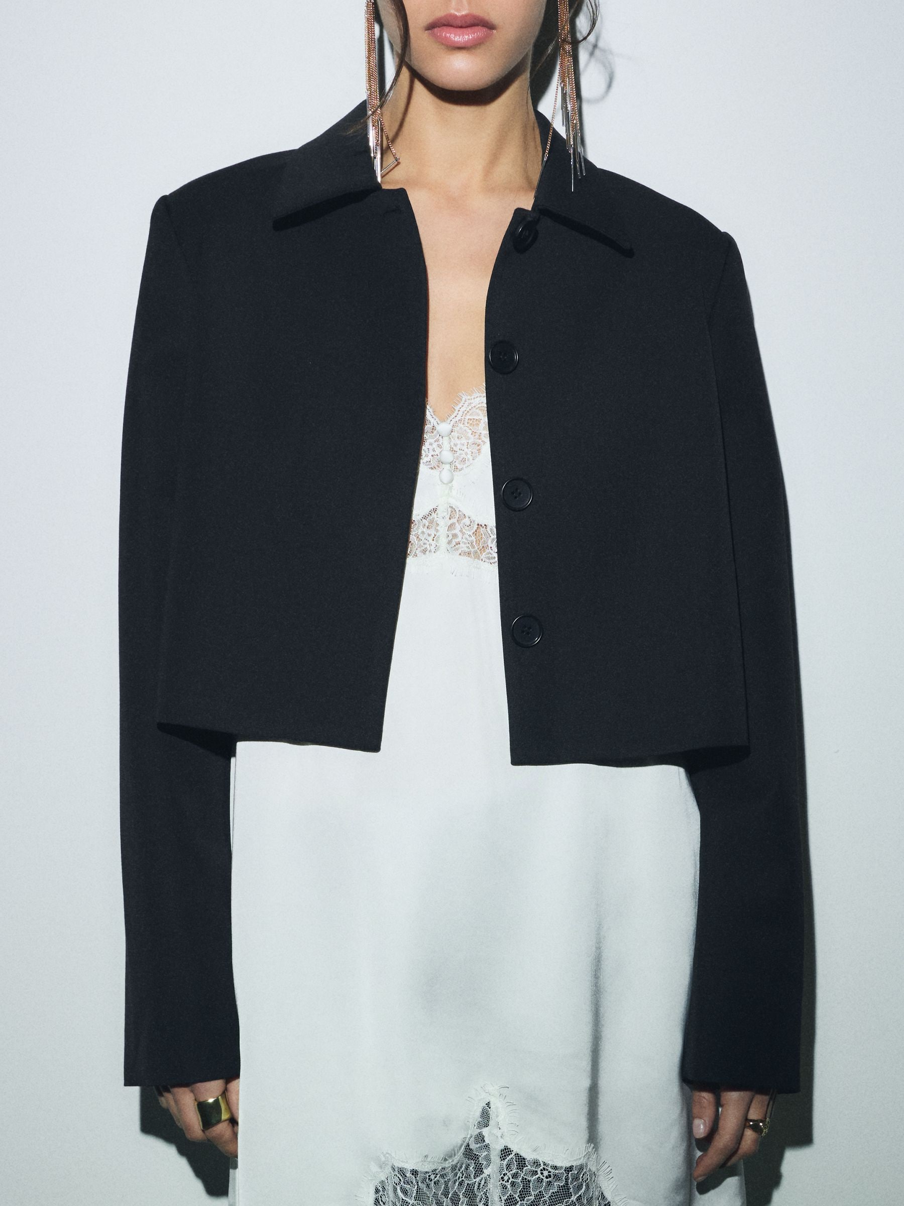 Buy BHOEM Black Cropped Boxy Wool Blend Jacket from Next USA