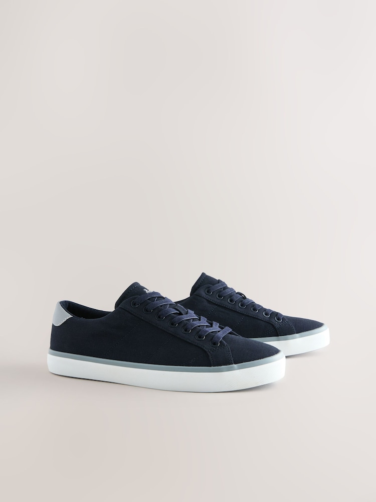 Navy Canvas Stripe Smart Casual Trainers - Image 1 of 5