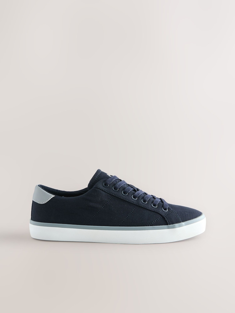 Navy Canvas Stripe Smart Casual Trainers - Image 2 of 5