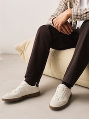 Cream Smart Casual Lace-Up Trainers with Suede Trim - Image 1 of 7