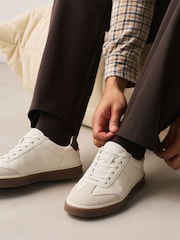 Cream Smart Casual Lace-Up Trainers with Suede Trim - Image 2 of 7