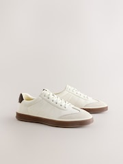 Cream Smart Casual Lace-Up Trainers with Suede Trim - Image 3 of 7