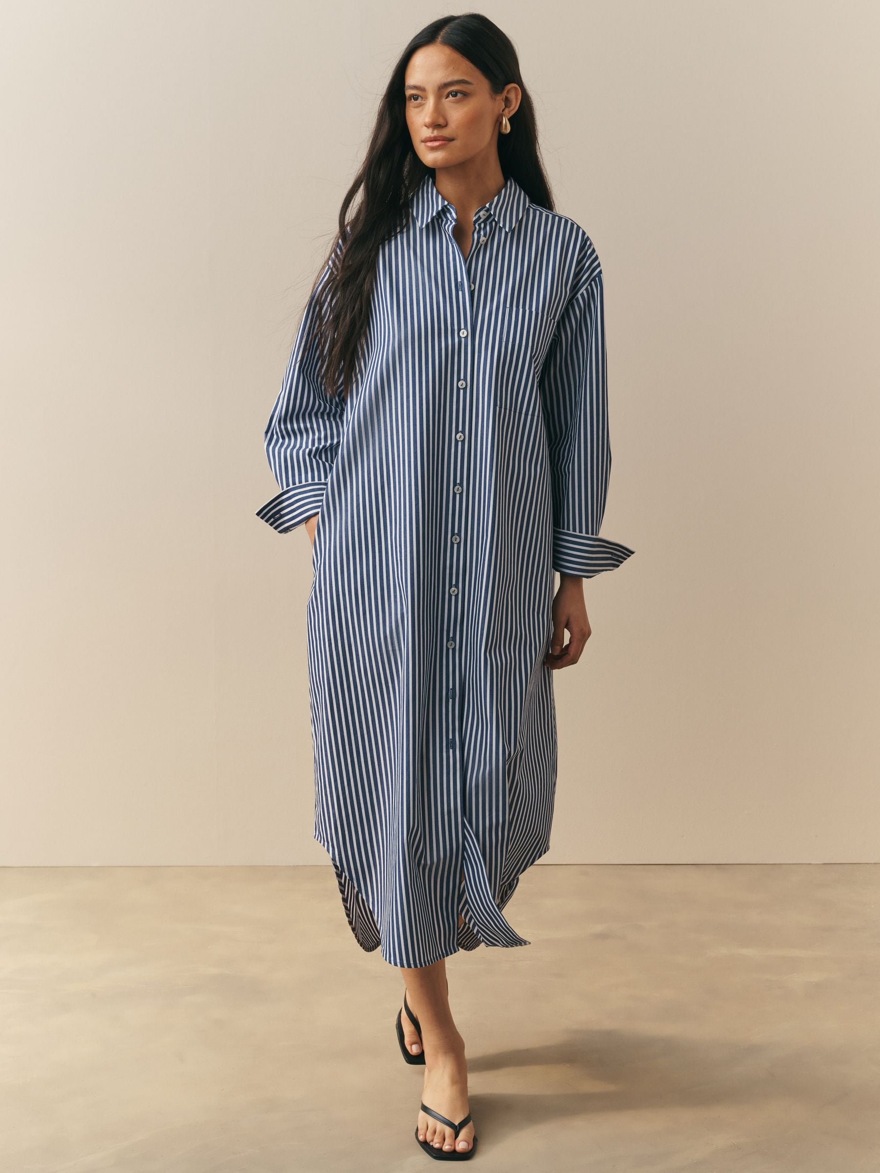 Buy Nothing Ordinary Blue/White Stripe Premium Poplin Midi Shirt