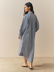 Nothing Ordinary Blue/White Stripe 100% Cotton Poplin Midi Shirt Dress - Image 2 of 4