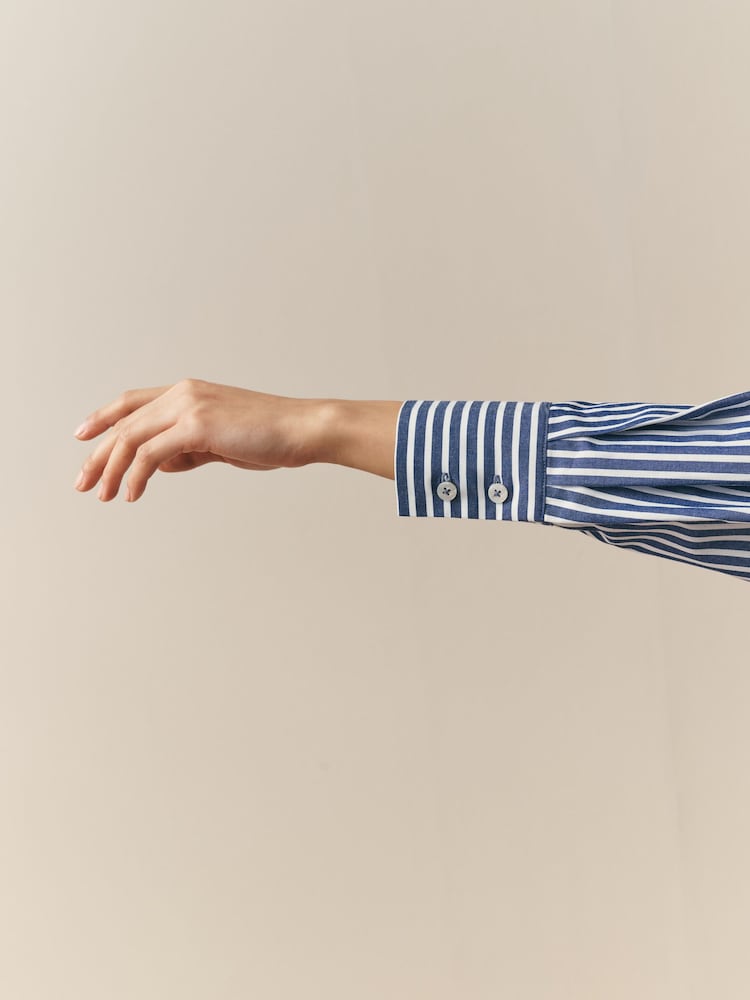 Nothing Ordinary Blue/White Stripe 100% Cotton Poplin Midi Shirt Dress - Image 4 of 4