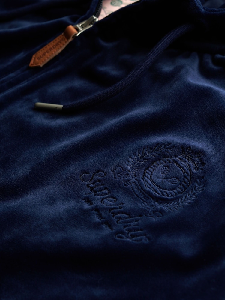 Superdry Blue Country Club Velour Zip Hoodie - Image 7 of 7 Superdry Blue Country Club Velour Zip Hoodie - Image 7 of 7