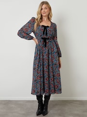 Another Sunday Black Bow Detail Milkmaid Midi Dress - Image 3 of 5