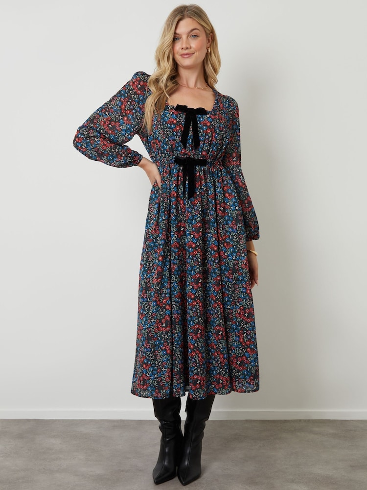 black milkmaid midi dress boohoo Women's Maternity Bengaline Milkmaid Midi Dress in Black | Size: 6