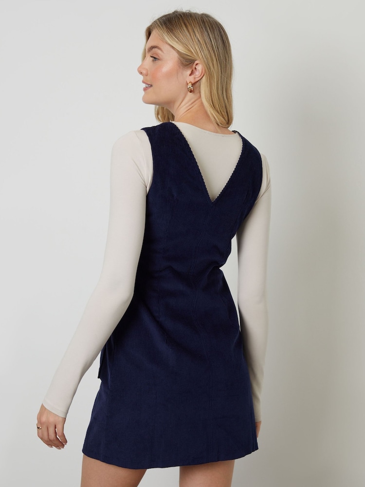Another Sunday Blue Corduroy Zip Through Mini Dress - Image 2 of 5