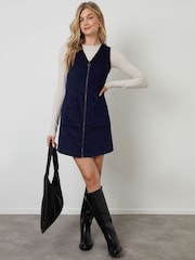 Another Sunday Blue Corduroy Zip Through Mini Dress - Image 3 of 5