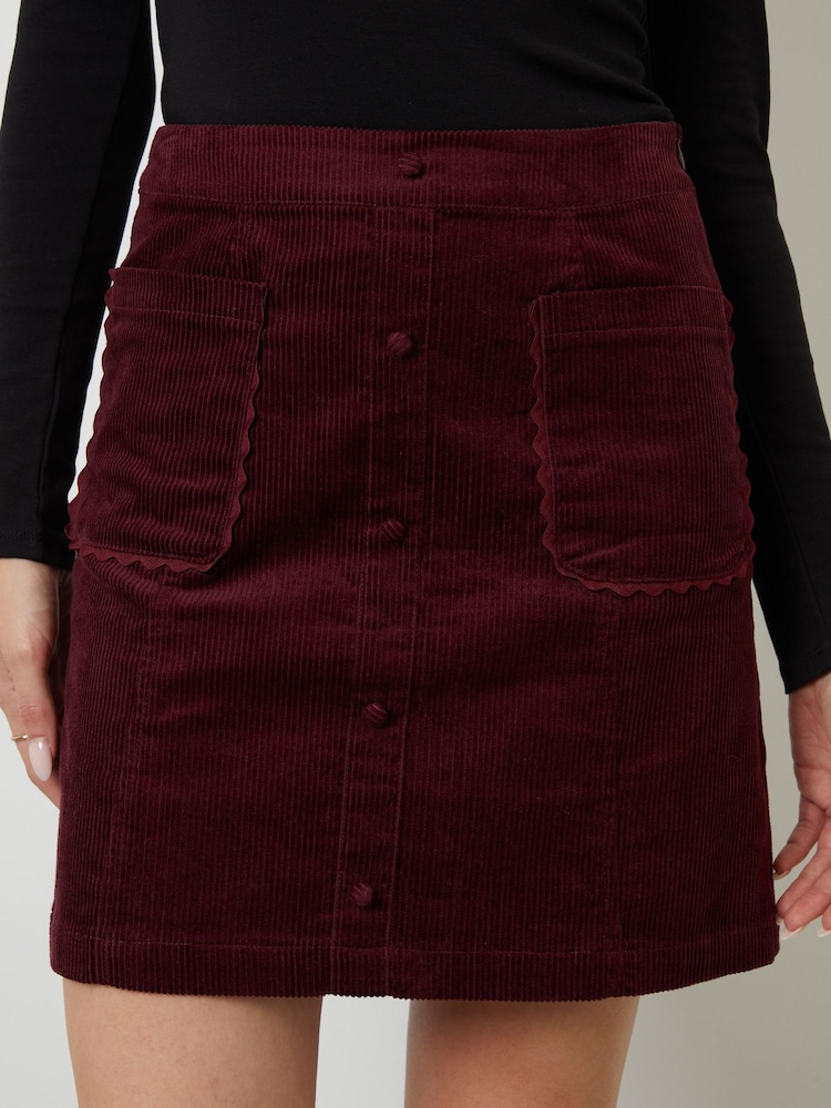 Another Sunday Red Corduroy Button Detail Mini Skirt - Image 5 of 5