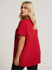 Yours Curve Red Printed Heart Slash Top - Image 3 of 5