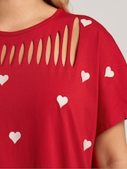 Yours Curve Red Printed Heart Slash Top - Image 4 of 5