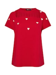 Yours Curve Red Printed Heart Slash Top - Image 5 of 5