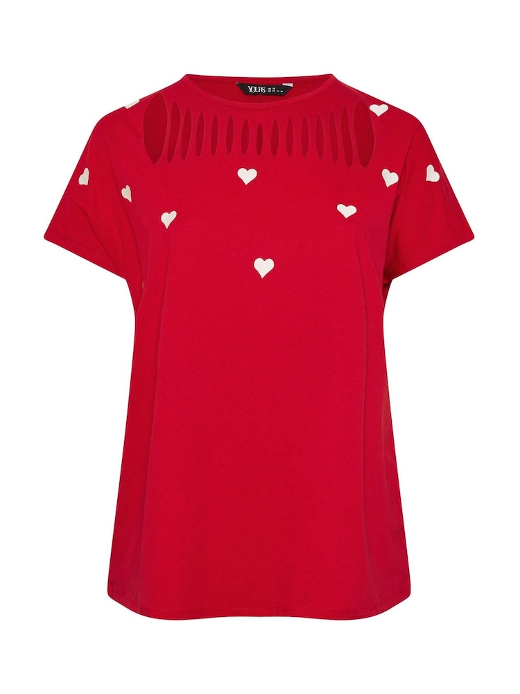 Yours Curve Red Printed Heart Slash Top - Image 5 of 5